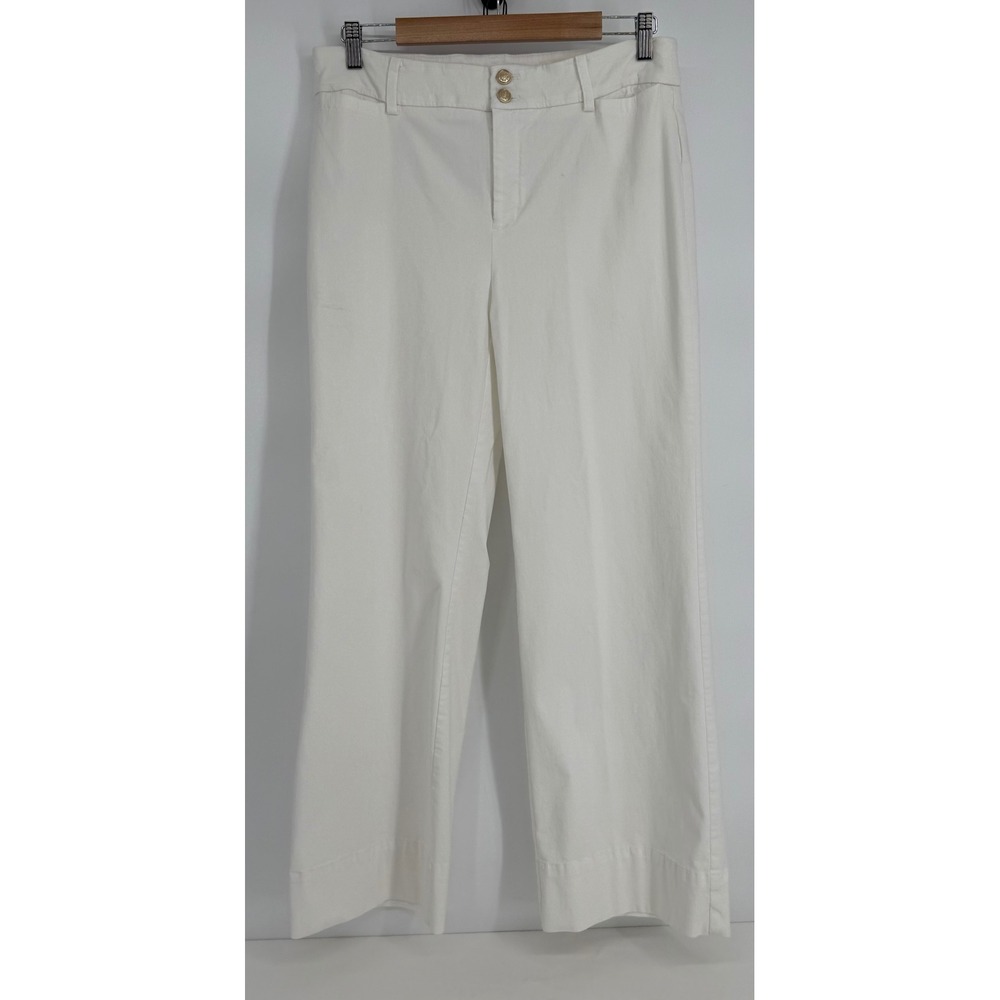 Chicos White Wide Leg Trousers Pants Womens Sz 2R US 12 Regular‎ Rayon Blend